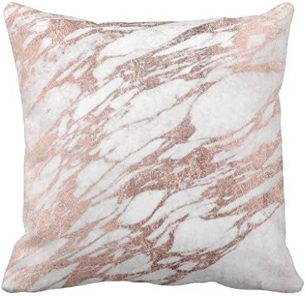 Chantelletion Chic Elegant White and Rose Gold Marble Pattern Throw Pillow Cushion Case Square 18"