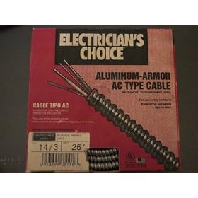 Alflex Electrician's Choice 25 Feet Size 14/3 Aluminum-Armor AC Type Cable Cable Tipo AC. Apllication in Lighting and appliance branch circuits, feeders to Panels. Use in Dry Locations only. Anti-Short Bushings Included. No. PD-49001