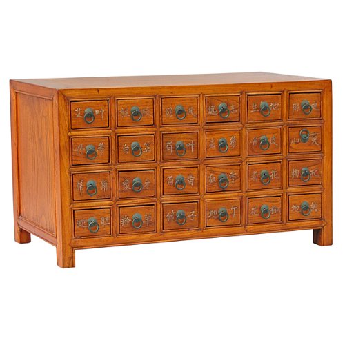 EXP Handmade Asian Furniture 27-Inch Chinese Medicine/Curio Cabinet with Natural Finish, 24-Drawer