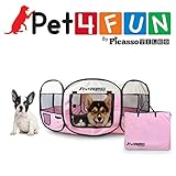 PET4FUN® PN935 35" Portable Pet Puppy Dog Cat Animal Playpen Yard Crates Kennel w/ Premium 600D Oxford Cloth, Tool-Free Setup, Carry Bag, Removable Security Mesh Cover/Shade, 2 Storage Pockets (PINK)