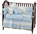 Picci Positano 4 Piece Infant Bedding Set in Soft Blue Ribbed Cotton with Cream Organdie and Accenting Bows