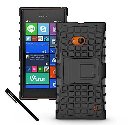 Microsoft Lumia 735 Case Cover Accessories - Tough Rugged Dual Layer Protective Case with Kickstand for Microsoft Lumia 735 / 730 - Black