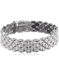 Italian Sterling Silver Womens 5-Row Round Panther Link Bracelet, 7.25"