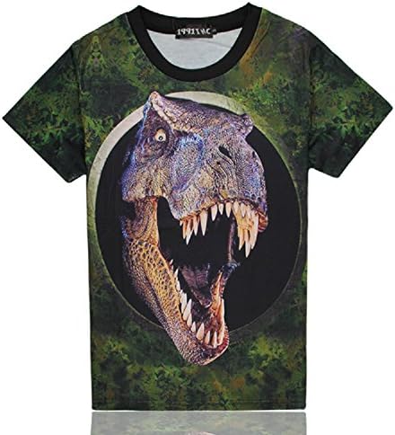 Longyang Men's 3D Print Big Dinosaur Short Sleeve O Neck T-shirt Dark Green L
