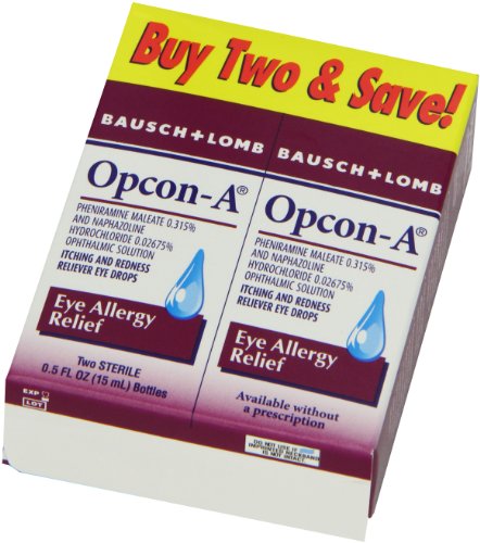 Opcon-A Eye Drops for Eye Allergy Relief, 2-Count Packages of 0.5-Ounce Bottles