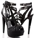 Shoehorne - Womens Black Ankle Strap Criss cross Gladiator Shoes High Heel Platform Sandals - size 4-8 UK
