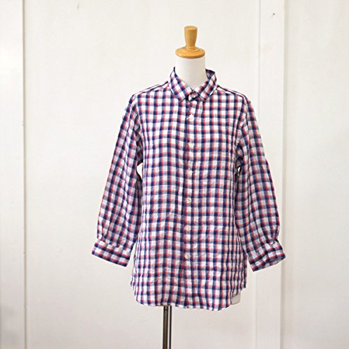 (ダナファヌル) DANA FANEUIL リネン生地チェック柄レギュラーカラー長袖シャツ ２（M） ネイビー×レッド（27）