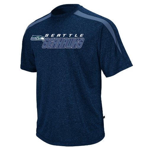 NFL Men's Seattle Seahawks Fanfare IV Short Sleeve Crewneck Synthetic Marled Tee ( Navy Marl/Pacific Blue, X-Large)