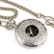 ESS Mens Stainless Steel Case Black Roman Numeral Antique Pocket Watch with Chain WP001