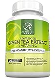 Green Tea Extract Supplement - Decaffeinated Vegetarian Pills for Weight Loss - Natural Fat Burner With Vitamin C - 725 mg Capsules - 120 Vegetarian Capsules - Regulates Cholesterol and Immune System