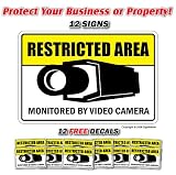 RESTRICTED AREA ~12 Signs & 12 Free Decals~ camera
