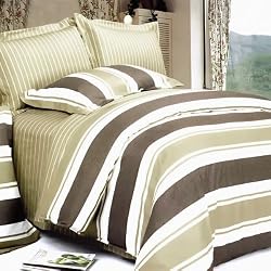 Blancho Bedding - [Chocolate Stripes] 100% Cotton Comforter Cover/Duvet Cover Combo