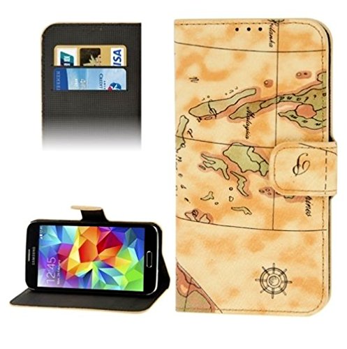 myLife (TM) Sandy Brown World Map Series - Professional Design - Koskin Faux Leather (Card, Cash and ID Holder + Magnetic Detachable Closing) Slim Wallet for NEW Galaxy S5 (5G) Smartphone by Samsung (External Rugged Synthetic Leather With Magnetic Clip + Internal Secure Snap In Hard Rubberized Bumper Holder)
