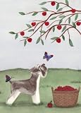 Schnauzer takes time to stop and sniff the apples / Lynch folk art print