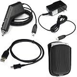Rapid Car Charger + Home Travel Charger + USB Cable + Large Black Pouch Case for AT&T HTC 8525