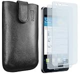 Sale mumbi Echt Leder Tasche Samsung i9100 Ledertasche Galaxy S II / Lasche m. Rückzugfunktion + 2 x mumbi Galaxy S2 SII Displayschutzfolie