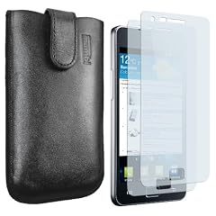 mumbi Echt Leder Tasche Samsung i9100 Ledertasche Galaxy S II / Lasche m. R�ckzugfunktion + 2 x mumbi Galaxy S2 SII Displayschutzfolie