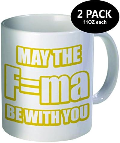 Pack of 2 - May the law of acceleration be with you, force, yellow - 11OZ ceramic coffee mugs - Best funny and inspirational gift