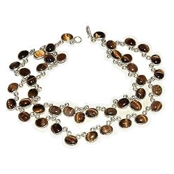 Foot Jewelry Silver Tiger's Eye Gemstone Ankle Bracelet Pair 10 inches (anklet007a)