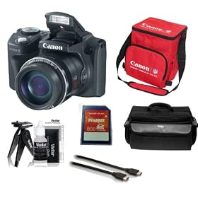 Canon PowerShot SX500 IS 16.0 MP Digital Camera with 30x Wide-Angle Optical IS Zoom Bundle w/ Canon Tailgating Cooler Bag, 8GB SD Card, Carrying Bag, Mini HDMI Cable, Mini Tripod & Lens Cleaning Kit