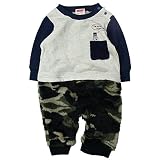 《H28年秋冬物》SHORH KID'S(ショーキッズ) ニットPK付き迷彩ボア切替ロンパス 70cm/オートミール NO.SD-70264