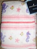 Nautica Kids Baby Girl Soft Plush Blanket Pink White Striped w/Starfish Octopus SeaHorse & fish