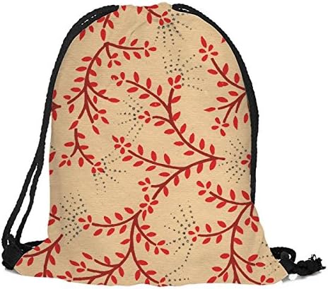 Travel Drawstring Backpack Red-Scanned-Pattern Sports Portable Sackpack