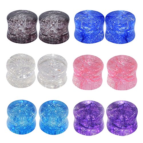 Longbeauty Set 12Pcs Organic Shattered Quartz Stone Ear Plugs Saddle Gauges