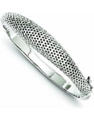 Genuine .925 Sterling Silver Rhodium Polished Textured Hinged Bangle 11.1 Grams . 100% Satisfaction Guaranteed.
