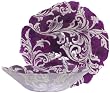 Glass Ornate French Lily Design Plum Large Bowl 15" D, 4" H