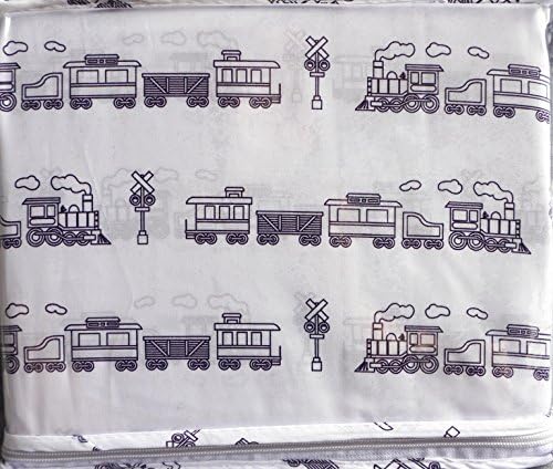 Charles Street 3 Piece Twin Size Boys Sheet Set Vintage Trains with Steam Engines on White