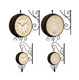 Product details for KasselTM Double Sided Train Station Style Clock/Thermometer