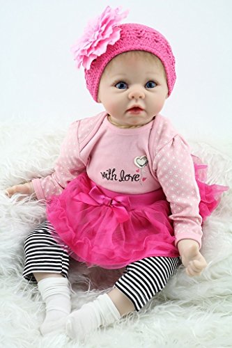 Npkdoll Reborn Baby Doll Soft Silicone 22inch 55cm Magnetic Mouth Lovely Lifelike Cute Boy Girl Toy Pink Flower Headdress by NPK