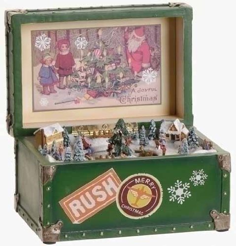 Happy Holidays Animated Vintage Trunk Christmas Music Box