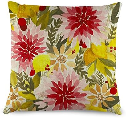 Colorful Painting Flowers Mother's Day Gifts Throw Pillow Covers Cotton Linen Cushion Cover 18 x 18 for Sofa