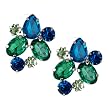 Silvertone Blue and Green Crystal Cluster Fashion Earrings