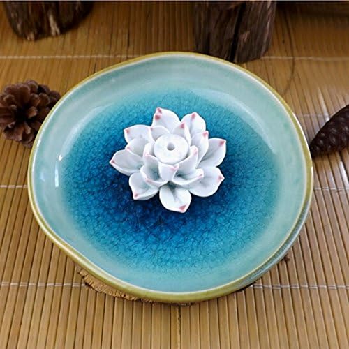 DimsumShop Jingdezhen Ceramic Lotus Incense Burner Bule Lotus Incense Plug