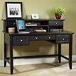 Home Styles Furniture Bedford Solid Wood Executive Home Office Writing Desk with Hutch Set in Ebony