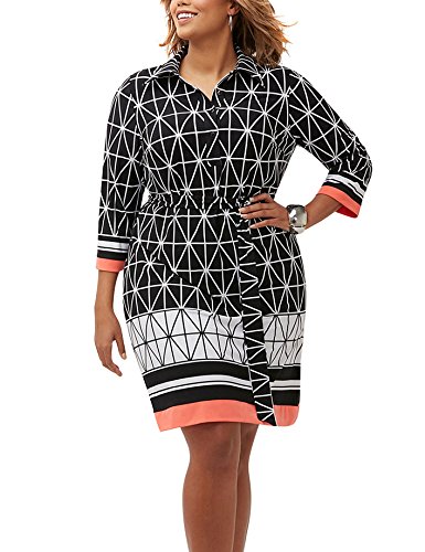Sandra Darren Women Plus Size 3/4 Sleeve Printed Shirt Dress - Wear to Work
