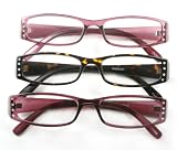 Icon Eyewear Vienna Ladies Fashion Square With Rhinestones Reader, 1.50 (Pack of 3)