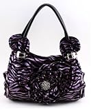 Rosette Centered Rhinestone with Silver Plates and Side Rings Zebra Shoulder Bag - Purple on Black
