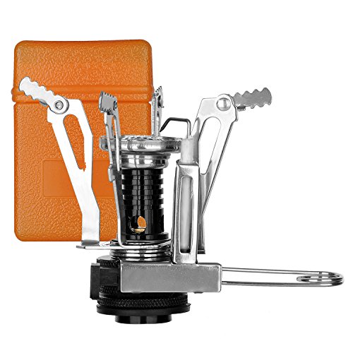 OuterEQ Ultralight Outdoor Camping Stove Gas-powered Stove Backpacking Stove with Piezo Ignition 3.9oz (Silvery Stove and Orange Box)