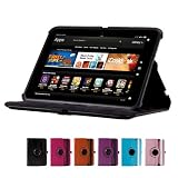 GMYLE(TM) Black PU Leather 360 Degree Rotating Slim Flip Folio Stand Cover Case with Auto Wake Up Sleep function and Pen Holder for Amazon Kindle Fire HD 7 inch Tablet