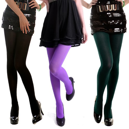 HDE Women's Sexy Solid Color Pantyhose Opaque Footed Tights Stockings - 3 Pair