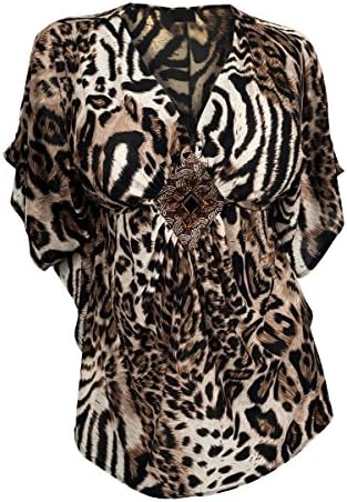 eVogues Plus Size Low Cut V-Neck Slimming Animal Print Top - 1X
