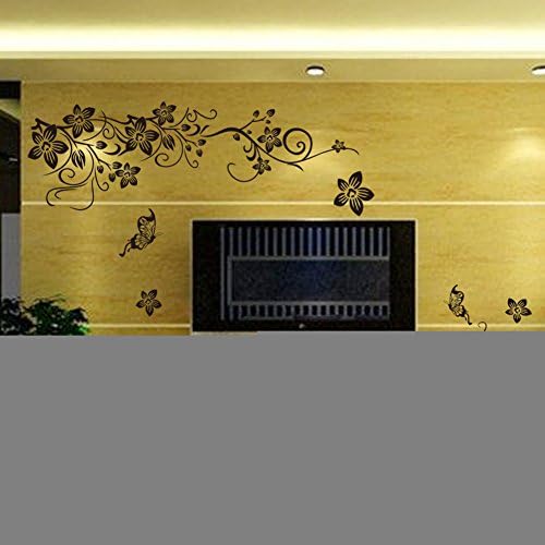 RRRLJL Home Decor Large DIY Wall Art Sticker Vines Flower Butterflies Decals Murals for Living Room,Black