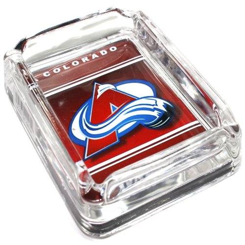 Image of Colorado Avalanche Glass Ashtray - Dimensions 3 Inch x 4 Inch - Simulated Black Velvet Botton