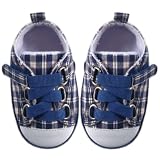 Luvable Friends Plaid Sneaker for Baby, Blue, 6-12 Months