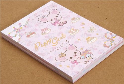 Imagen 2 de Bonito bloc de notas Piggy Girl con lazo y flor