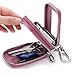 Two-Sides Mini Genuine Leather Car Key Chain Holder Wallet Case by BAKUN, Key Holder Key Organizer Wallet(Light Pink)